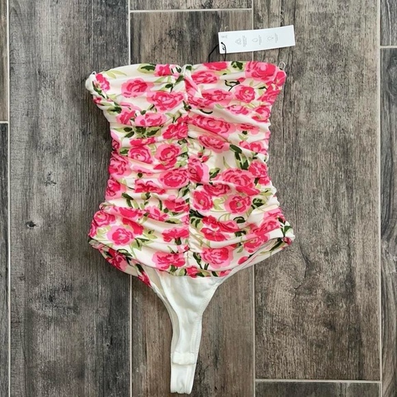 Zara Pink and Cream Floral Swimsuit - Picture 1 of 9
